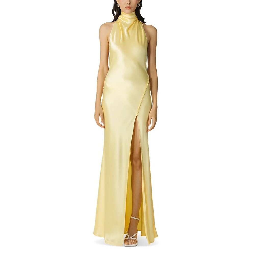 NEW SAU LEE Penelope Satin Halter Neck Gown Popcorn Yellow SIZE 10/100%AUTHENTIC